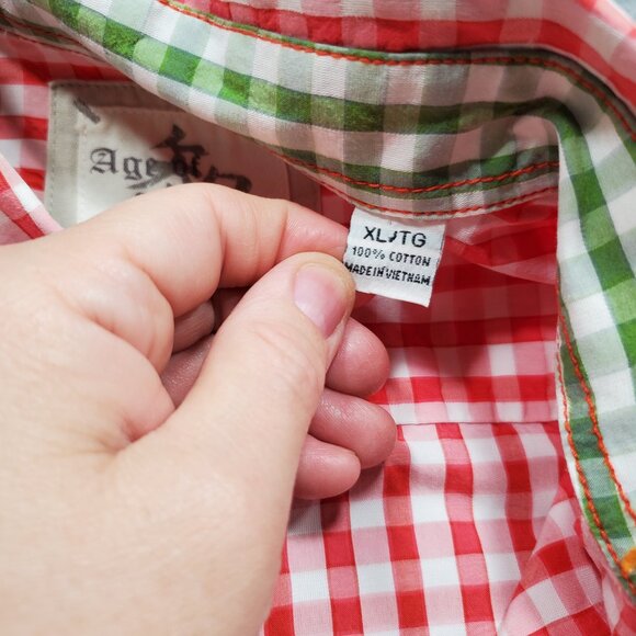 Age of Wisdom Long Sleeve Button Up Snap Plaid Shirt Check Red White Men Sz XL - Picture 4 of 11